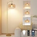Vintage Floor Lamps for Living Room Glass Floor Lamp with Remote Control,Dimmable Floor Lamp Gold Mid Century Modern Standing Lamp 3 Color Temperature Brass Tall Floor Lamps for Bedroom Corner