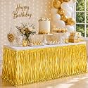 Gold Foil Fringe Table Skirt, 2 Pack, Metallic Tinsel Streamers, 29x108 In