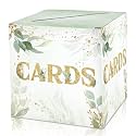 Gold Foil Greenery Card Box - Watercolor Collapsible Money Box or Gift Box for Baby Shower, Bridal Shower, Birthday Party, Graduation - 8"x8"x8" Party Favors Decorations Boxes(07)
