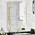 Gold Bathroom Mirror 22x30in, Metal Framed Rounded Rectangle Wall