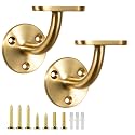 Gold Handrail Brackets for Indoor Stairs, 304 Stainless Steel Stair Railing Bracket, Heavy Duty Wall Mount Brackets for Wood & Metal Stair Railing (2 Pack)
