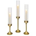 Gold Hurricane Candle Holders - Brass Candlestick Holders Set of 3
