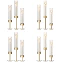 Gold Hurricane Candlestick Candle Holders - Set of 12, Brass, Fluted Glass