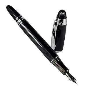 gold leaf baoer 79 starwalker black fountain pen with silver trim checked black
