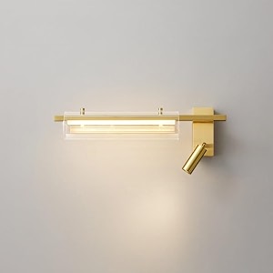 gold led wall light with reading spotlight  3-color luxury bedside wall lamp for bedroom living room amp premium hotel interiors metal  acrylic designer home lighting fixture