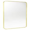 Gold Bathroom Mirror 30x36in, Metal Framed Rounded Rectangle Wall