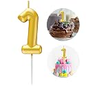 Gold Number 1 Candle Happy Birthday 3D Number Candles for Birthday Cake Party Decoration Wedding Anniversary Celebration Supplies