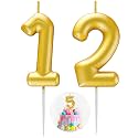 Gold Number 12 Candle Happy Birthday 3D Number Candles for Birthday Cake Party Decoration Wedding Anniversary Celebration Supplies