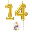 Gold Number 14 Candle Happy Birthday 3D Number Candles for Birthday Cake Party Decoration Wedding Anniversary Celebration Supplies
