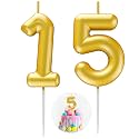 Gold Number 15 Candle Happy Birthday 3D Number Candles for Birthday Cake Party Decoration Wedding Anniversary Celebration Supplies