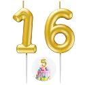 Gold Number 16 Candle Happy Birthday 3D Number Candles for Birthday Cake Party Decoration Wedding Anniversary Celebration Supplies