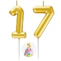 Gold Number 17 Candle Happy Birthday 3D Number Candles for Birthday Cake Party Decoration Wedding Anniversary Celebration Supplies