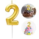 Gold Number 2 Candle Happy Birthday 3D Number Candles for Birthday Cake Party Decoration Wedding Anniversary Celebration Supplies
