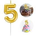 Gold Number 5 Candle Happy Birthday 3D Number Candles for Birthday Cake Party Decoration Wedding Anniversary Celebration Supplies