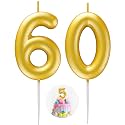 Gold Number 60 Candle Happy Birthday 3D Number Candles for Birthday Cake Party Decoration Wedding Anniversary Celebration Supplies
