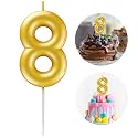 Gold Number 8 Candle Happy Birthday 3D Number Candles for Birthday Cake Party Decoration Wedding Anniversary Celebration Supplies