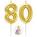 Gold Number 80 Candle Happy Birthday 3D Number Candles for Birthday Cake Party Decoration Wedding Anniversary Celebration Supplies