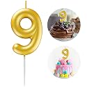 Gold Number 9 Candle Happy Birthday 3D Number Candles for Birthday Cake Party Decoration Wedding Anniversary Celebration Supplies