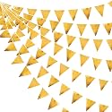 Gold Party Decorations Metallic Fabric Triangle Pennant Banner Gold Flag Bunting Garland for Graduation Birthday Wedding Anniversary Bridal Shower Bachelorette Engagement Hen Party Decoration Supplies