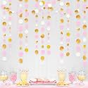 Gold and Pink Party Decorations Circle Dots Garland Metallic Gold Light Pink and White Hanging Polka Dot Streamer for Women Girl Birthday Bridal Shower Wedding Princess Party Supplies