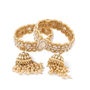 gold plated kundan beads latkan design bangle set of 2 traditional brass bangles for women