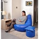 Gold Premium Faux Leather Bean Bag, Filled with Beans | Capacity: Up to 6 Ft Height, 100 KG Weight with Free Footrest and Cushion | 3XL | Royal Blue
