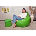 Gold Premium Faux Leather Bean Bag, Filled with Beans | Capacity: Up to 6 Ft Height, 100 KG Weight with Free Footrest and Cushion | 3XL | Green