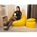 Gold Premium Faux Leather Bean Bag, Filled with Beans | Capacity: Up to 6 Ft Height, 100 KG Weight with Free Footrest and Cushion | 3XL | Yellow