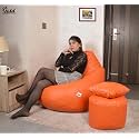 Gold Premium Faux Leather Bean Bag, Filled with Beans | Capacity: Up to 6 Ft Height, 110 KG Weight with Free Footrest and Cushion | 4XL | Orange