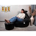 Gold Premium Faux Leather Bean Bag, Filled with Beans | Capacity: Up to 6 Ft Height, 120 KG Weight with Free Footrest and Cushion | 5XL | Black