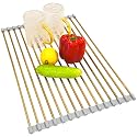Gold Roll Up Dish Drying Rack Over Sink, Foldable Stainless Steel Drainer Non-Slip Sink Drying Rack Sink Accessories for Kitchen Countertop (17.8×11.8in)
