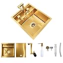 Gold RV Sink, Stainless Steel Bar Sink with Foldable Fauce