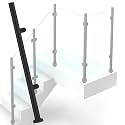 Gold Silver Black Deck Stairway Glass Fence Pole, Stainless Steel Glass Balustrade Railing Post, Outdoor Round Vitreous Railing System Post 24 28 32 36 40 48 in Height(C-Edge,Height 48in/120cm)