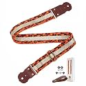 Gold Stripes Guitar Strap - Real Thick Cowhide Ends,Safe Durable,2in Wide Soft Jacquard Embroidered Cotton Adjustable Guitar Straps for Acoustic,Bass & Electric Guitars,Guitarists Gift Set