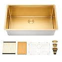 30 inch Gold Sink,Undermount Single Bowl Kitchen Sinks,16 Gauge Stainless Steel Workstation Kitchen Sink (Gold, 30 X 18 inch)