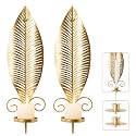 Gold Wall Candle Sconces Set of 2, Taper & Pillar Wall Iron Candelabra, Metal Golden Leaf Decor Sconce for Entryway Stair Corner Living Room, Farmhouse Fireplace,Gifts for Men Women Mom or Dad(Gold)
