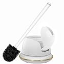 Gold Toilet Brush and Holder Set, Auto-Open Lid, Ventilated Base, White