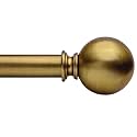 Golde Curtain Rods for Windows 18 to 144 inches,1 Inch Modern Metal Drapery Rods,Adjustable Heavy Duty Curtain Pole with Round Finials(18"-144"Aged Brass)