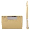 Golden Ball Pen and Golden Visiting Card Holder (Pack of 2 Set, Golden) Items for Diwali Gift, Wedding Gift and Birthday Gift