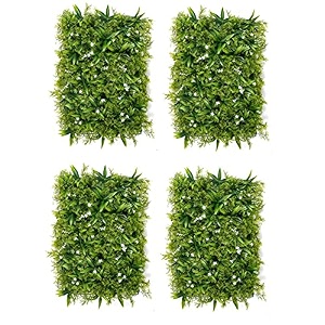 artificial wall grass for home decoration 4 pcs i grass mat for wall i vertical garden artificial plants green with white flowers 60cm x 40cm x 8cm plastic pack of 4