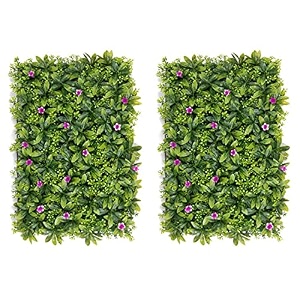 golden cart artificial wall grass for home decoration 2 pcs i grass mat for wall i vertical garden artificial wall plants green with purple flowers 60cm x 40cm x 8cm pack of 2