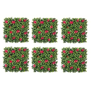 artificial wall grass for home decoration 6 pcs i grass mat for wall i vertical garden artificial plants lemon green with large red flowers 50cm x 50cm x 5cm plastic pack of 6