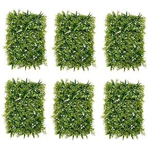 artificial wall grass for home decoration 6 pcs i grass mat for wall i vertical garden artificial plants green with white flowers 60cm x 40cm x 8cm plastic pack of 6