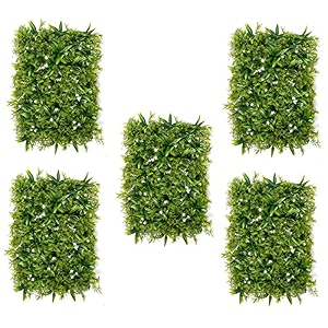 artificial wall grass for home decoration 5 pcs i grass mat for wall i vertical garden artificial plants green with white flowers 60cm x 40cm x 8cm plastic pack of 5