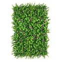 Artificial Wall Grass for Home Decoration (1 Pc) I Grass Mat for Wall I Vertical Garden Artificial Wall Plants (Leaves Purple Flowers, 60cm X 40cm X 8cm, Pack of 1)
