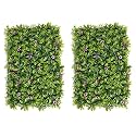 Golden Cart Artificial Wall Grass for Home Decoration (2 Pcs) I Grass Mat for Wall I Vertical Garden Artificial Wall Plants (Green with Purple Flowers, 60cm X 40cm X 8cm, Pack of 2)