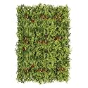 Artificial Wall Grass for Home Decoration (6 Pcs) I Grass Mat for Wall I Vertical Garden Artificial Plants (Green with Red Flowers, 60cm X 40cm X 8cm, Plastic, Pack of 6)