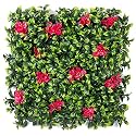 Artificial Wall Grass for Home Decoration (9 Pcs) I Grass Mat for Wall I Vertical Garden Artificial Plants (Lemon Green with Large Red Flowers, 50cm X 50cm X 5cm, Plastic, Pack of 9)