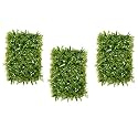 Artificial Wall Grass for Home Decoration (3 Pcs) I Grass Mat for Wall I Vertical Garden Artificial Plants (Green with White Flowers, 60cm X 40cm X 8cm, Plastic, Pack of 3)