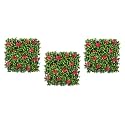 Artificial Wall Grass for Home Decoration (3 Pcs) I Grass Mat for Wall I Vertical Garden Artificial Plants (Lemon Green with Large Red Flowers, 50cm X 50cm X 5cm, Plastic, Pack of 3)